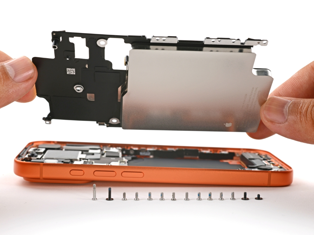 Opened smartphone during repair